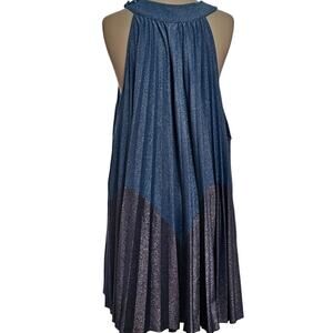 Free People Women's Blue/Purple Colorblock Pleated Metallic Dress‎  XS Mini